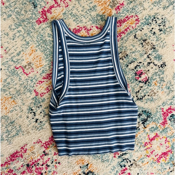 Aerie high neck blue and white scooped tanked tee - Picture 2 of 2